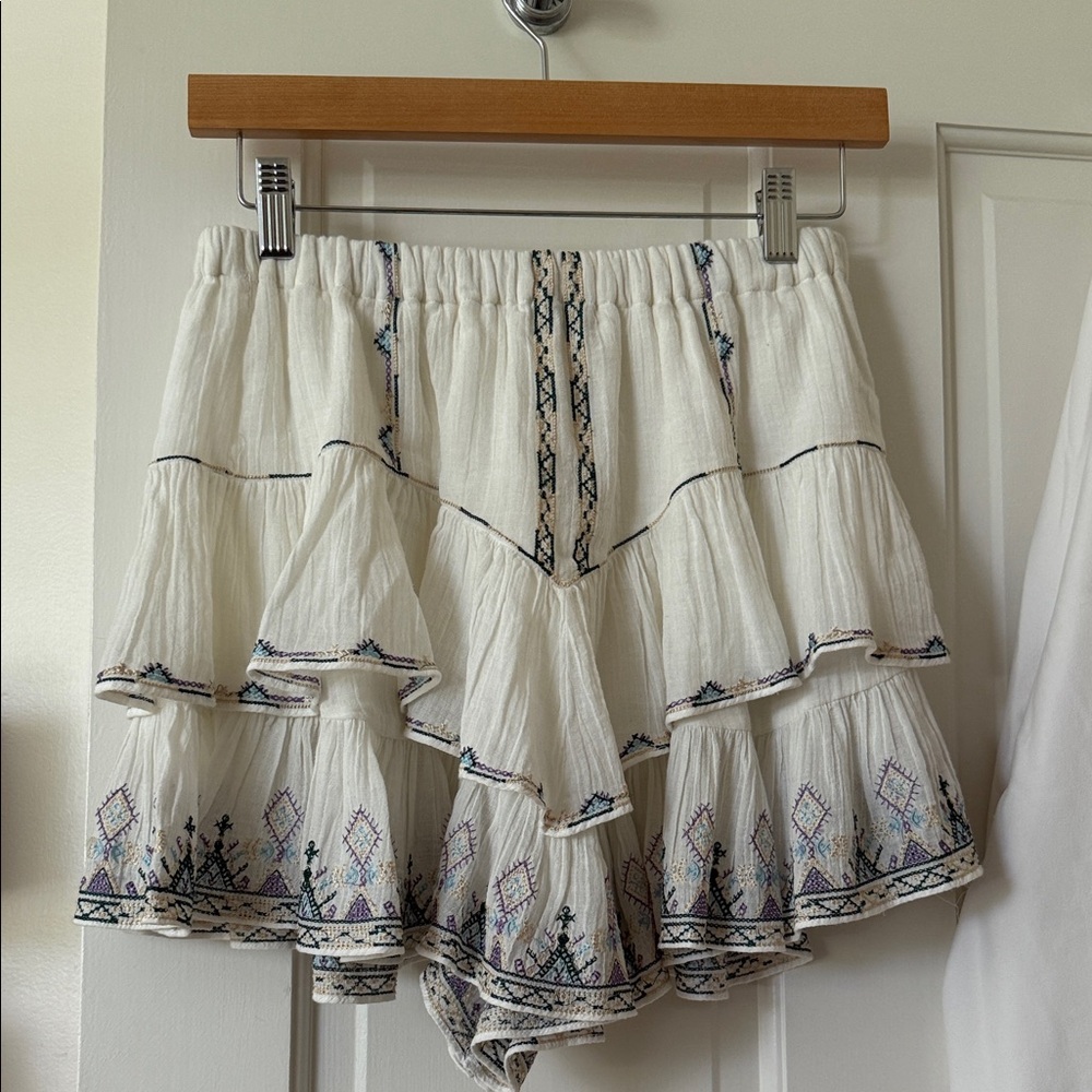 Isabel Marant White Embroidered Ruffle Mini Skirt
